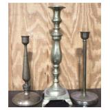 3 Brass Candle Holders - 12" , 7", & 13" Tall