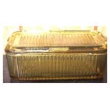 Amber Glass Dish w / Lid - 9" x 5" x 4"