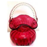 Red & Clear Glass Basket - 9" Tall