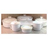 7 Corningware French White Dishes - 4 with Lids