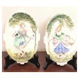 Occupied Japan Victorian Couple Bisque Wall Plaque