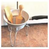 Vintage Aluminum Cone Strainer w/ Pestle & Spatula