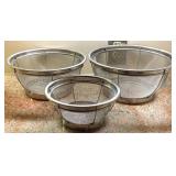 3 Pampered Chef Stainless Steel Mesh Colanders
