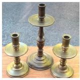 3 Brass Candle Holders - 12" & 8" Tall