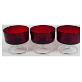 3 Ruby Red Glass Sherbets 3.5"