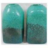 Pair of Art Glass Green Vases 8"