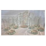 Monogrammed  "C" Glass Pitcher w/ 8 glasses