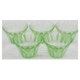 5 Green Depression Uranium Glass Cups 2"