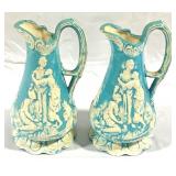 2 Pottery Pitchers - 7.5" Tall