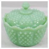 Jadeite Hobnail Covered Jar 5"