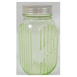 Vintage Green Uranium Glass Hoosier Jar 5.5"