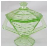 Indiana Uranium Green Sugar Bowl w/ geometric ptn