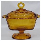 Indiana Lace Edge Amber Candy Dish 7.5"