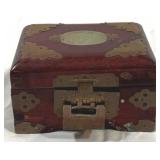 Asian Brass Overlay Vintage Jewelry Box