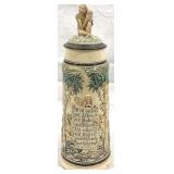 Antique German Beer Stein w/ Monkey handle & lid