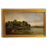 Early Oil on Canvas Painting, Gold Frame