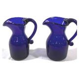 Pair Cobalt Glass Pitchers 6"