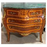 French Marble Top Bombe Inlaid Chest