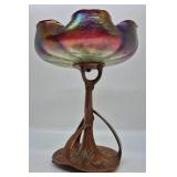Loetz Amberina Art  Nuveau Bronze Base Bowl
