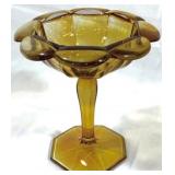 Vintage Amber Glass Compote 7"