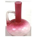 Quilted Cranberry Satin Glass Ewer 5"