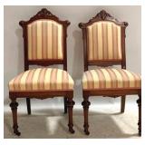 Pair Walnut Victorian Carved Parlor Chairs
