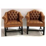 Vintage Pair Tufted Leather Club Chairs