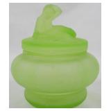 Vintage Nude Adorned Green Uranium Glass Box 4.5"