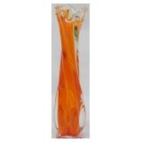 Mid Century Orange Glass Vase 9"