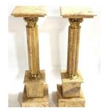 Pair Corinthian Column Marble Plant Stands