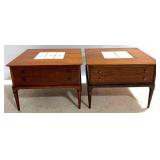 Pair Lane Tile Top Walnut End Tables