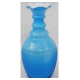 Blue Cased Glass Vase 10"
