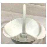 Milk Glass Handled Basket 9 x 8 x 7