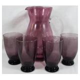Blenko Amethyst Pitcher & 4 Glasses 11.5"