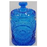 Imperial Blue Hobstar Covered Jar 8.5"