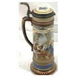 Vintage Mettlach German Beer Stein w/ inlay lid