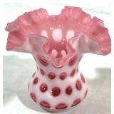 Fenton Coin Dot Cranberry Vase 6"