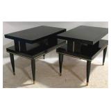 Pair MCM Black Laquer 2 Tier End Tables