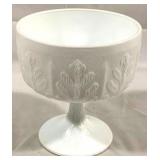 Footed Milk Glass Oak Leaf Compote 6"