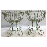 Pair Green Wire Garden Planters 25 x 22