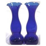 Pair Cobalt Glass Vases 8"