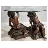 Bronze Cherub Base Glass Top Table