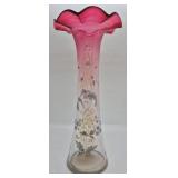 Moser Cranberry to Clear Rippled Rim Vase