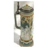 Vintage Mettlach German Stein w/ inlay lid