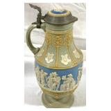 Vintage Mettlach German Beer Stein w/ inlay lid