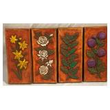 4 Chalkware Flower Wall Art Plaques