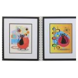 SET OF 2 CATS ON RED CHAIR