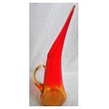 Blenko Cadmium Amberina Crackle Pitcher