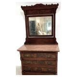 Victorian Walnut Marble Top Dresser w/ Mirror