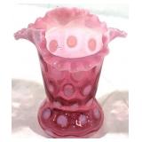 Fenton Coin Dot Cranberry Opalescent Vase